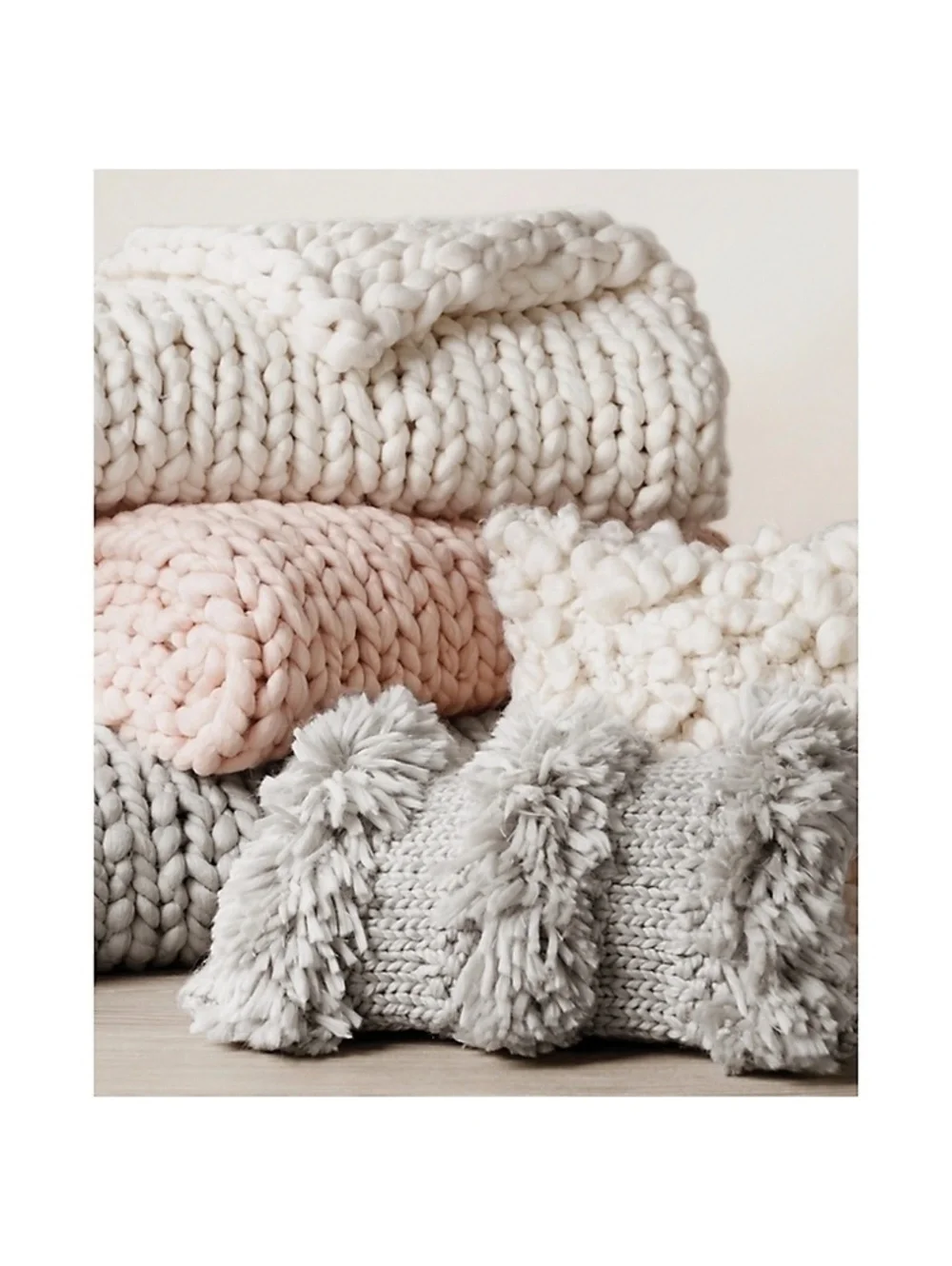RH Chunky Hand-Knit Looped Pillow Cover - Ivory